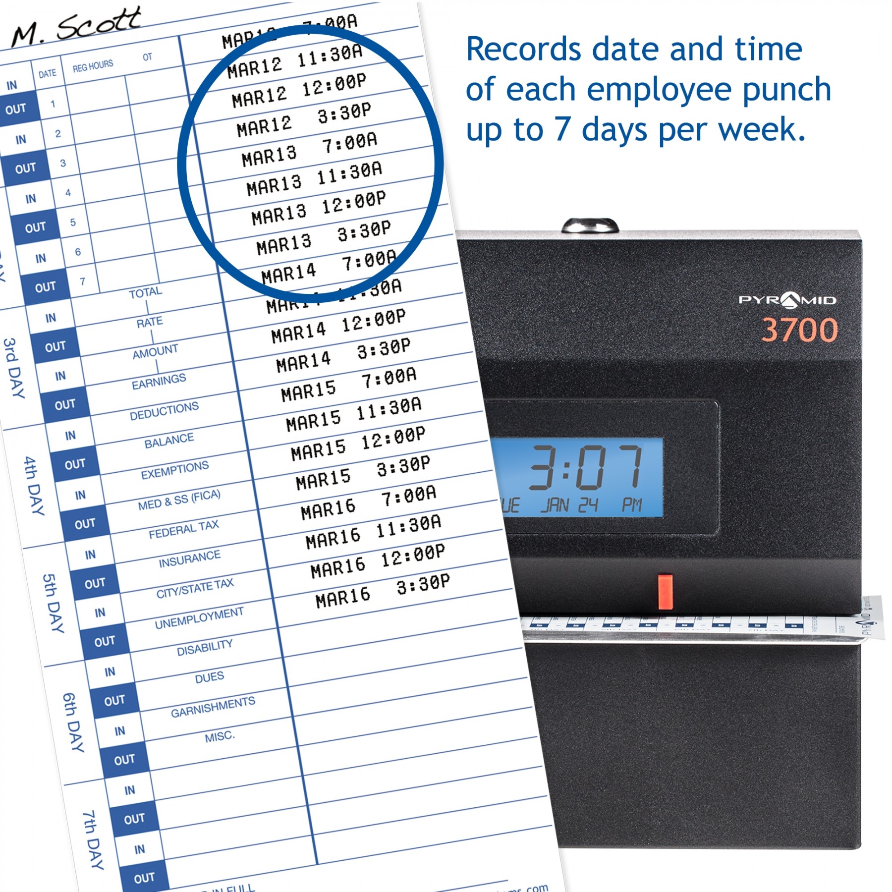 Pyramid 3500 Time ClockPayroll Recorder&Stamp With Keys & 50 Cards. Working 
